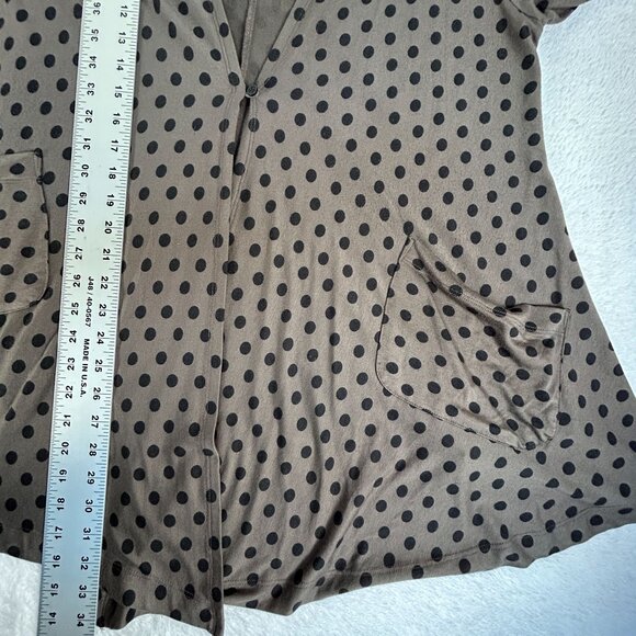 Comfy USA Womens Polka Dot Open Front Cardigan Coatigan Large Brown Black Swing - Picture 9 of 9
